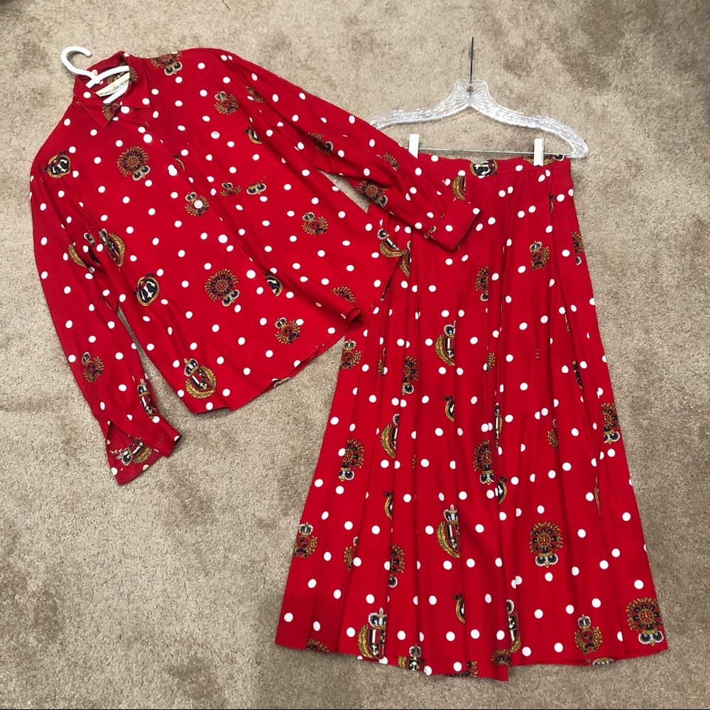 Vintage Polka Dot Red Skirt Set